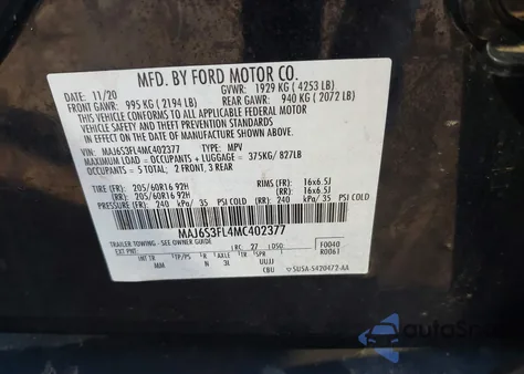 2021 Ford Ecosport S from USA, damaged, VIN MAJ6S3FL4MC402377